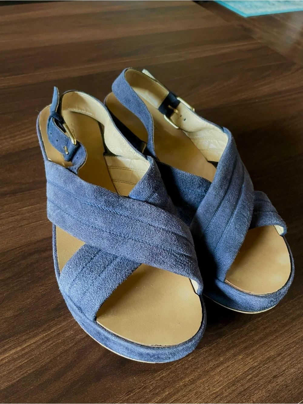J Crew Navy Blue Marcie Suede Criss Cross Platform Wedge Sandals Size: 7.5/8